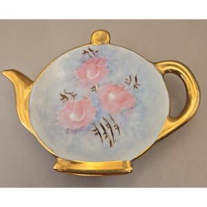 Vintage Tea Bag. Holder. Shaped Like A Teapot With Gold Trim Painted Around It